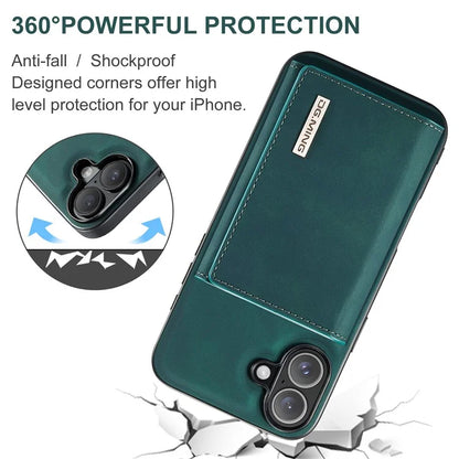 DG.MING M1 Series for iPhone 16 Plus Case Kickstand PU Phone Cover with Detachable Wallet