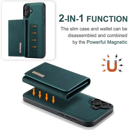 DG.MING M1 Series for iPhone 16 Plus Case Kickstand PU Phone Cover with Detachable Wallet