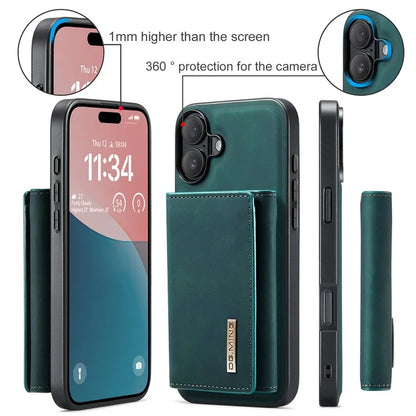 DG.MING M1 Series for iPhone 16 Plus Case Kickstand PU Phone Cover with Detachable Wallet