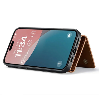 DG.MING M1 Series for iPhone 16 Plus Case Kickstand PU Phone Cover with Detachable Wallet