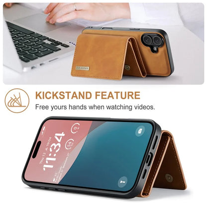DG.MING M1 Series for iPhone 16 Plus Case Kickstand PU Phone Cover with Detachable Wallet