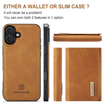 DG.MING M1 Series for iPhone 16 Plus Case Kickstand PU Phone Cover with Detachable Wallet