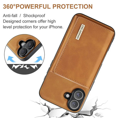 DG.MING M1 Series for iPhone 16 Plus Case Kickstand PU Phone Cover with Detachable Wallet