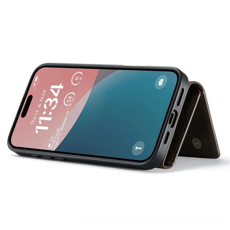 DG.MING M1 Series for iPhone 16 Plus Case Kickstand PU Phone Cover with Detachable Wallet