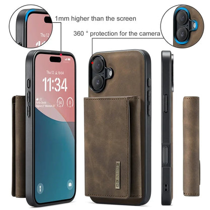 DG.MING M1 Series for iPhone 16 Plus Case Kickstand PU Phone Cover with Detachable Wallet
