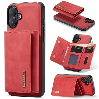 DG.MING M1 Series for iPhone 16 Plus Case Kickstand PU Phone Cover with Detachable Wallet