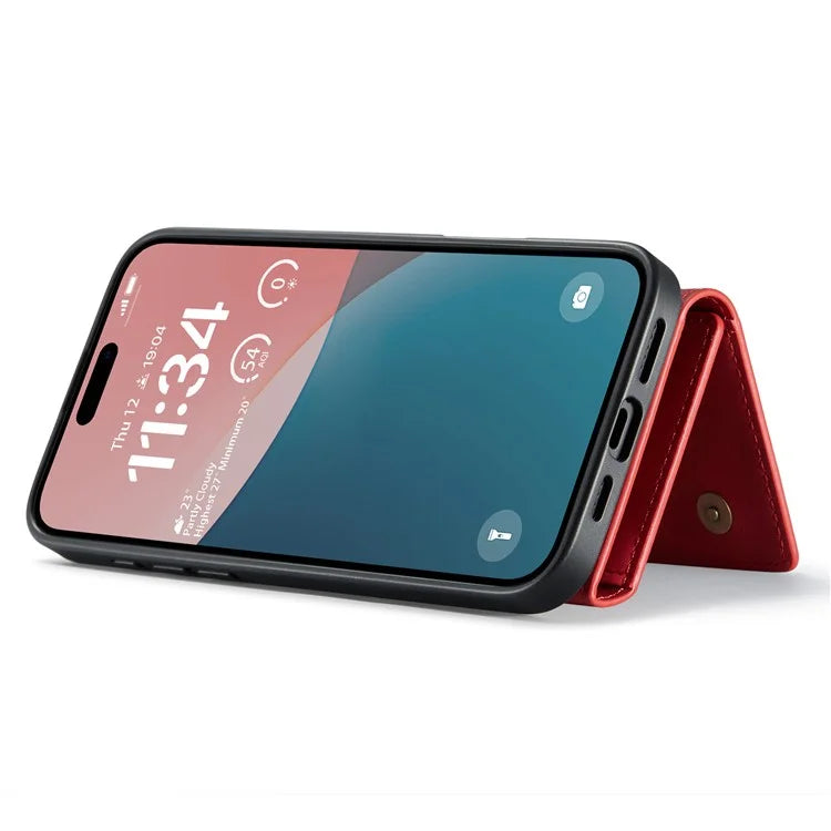 DG.MING M1 Series for iPhone 16 Plus Case Kickstand PU Phone Cover with Detachable Wallet