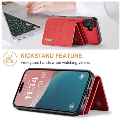 DG.MING M1 Series for iPhone 16 Plus Case Kickstand PU Phone Cover with Detachable Wallet