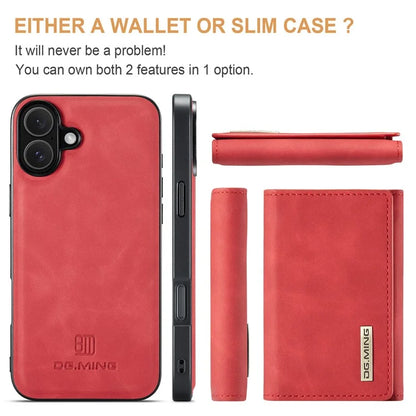 DG.MING M1 Series for iPhone 16 Plus Case Kickstand PU Phone Cover with Detachable Wallet