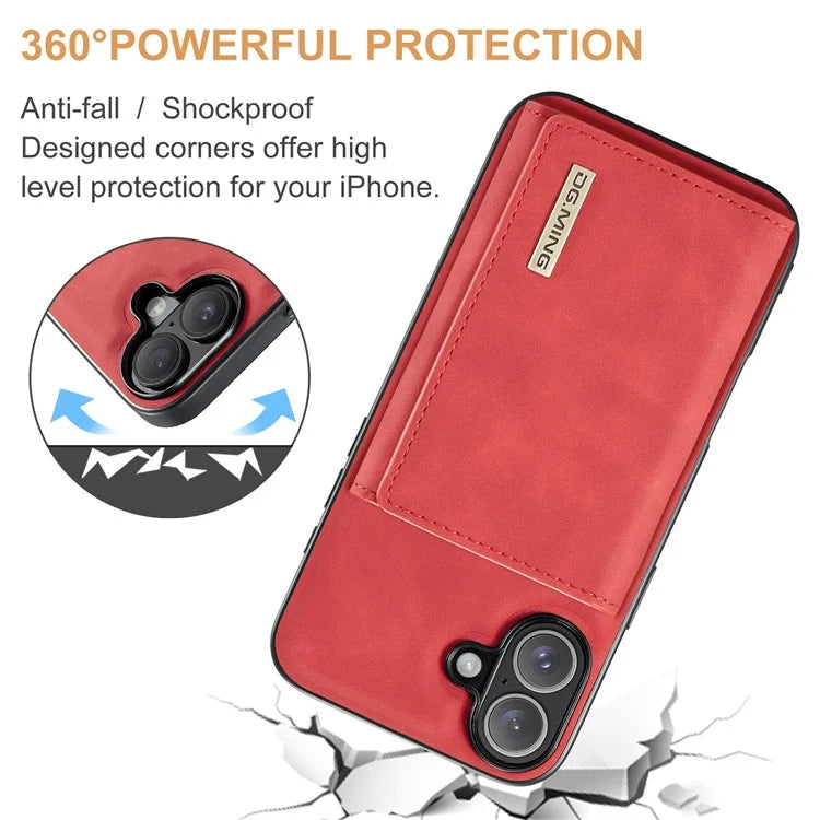 DG.MING M1 Series for iPhone 16 Plus Case Kickstand PU Phone Cover with Detachable Wallet