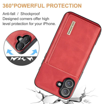 DG.MING M1 Series for iPhone 16 Plus Case Kickstand PU Phone Cover with Detachable Wallet