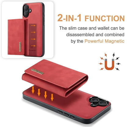 DG.MING M1 Series for iPhone 16 Plus Case Kickstand PU Phone Cover with Detachable Wallet
