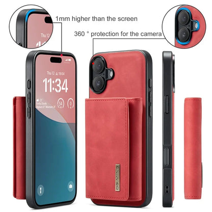DG.MING M1 Series for iPhone 16 Plus Case Kickstand PU Phone Cover with Detachable Wallet