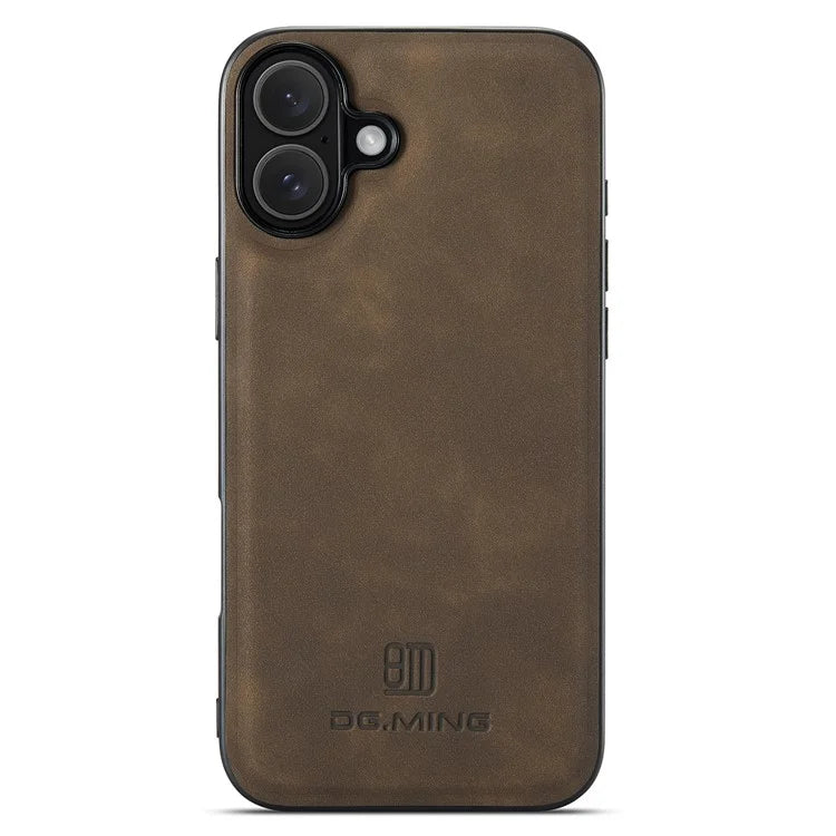 DG.MING For iPhone 16 Case PU Leather+PC+TPU Hybrid Phone Cover