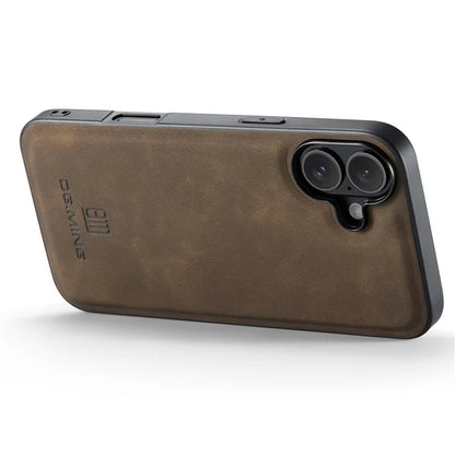DG.MING For iPhone 16 Case PU Leather+PC+TPU Hybrid Phone Cover