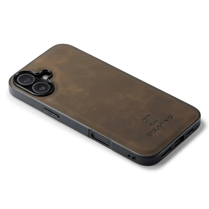 DG.MING For iPhone 16 Case PU Leather+PC+TPU Hybrid Phone Cover