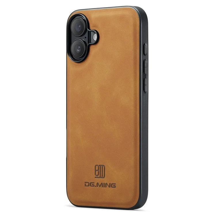DG.MING For iPhone 16 Case PU Leather+PC+TPU Hybrid Phone Cover