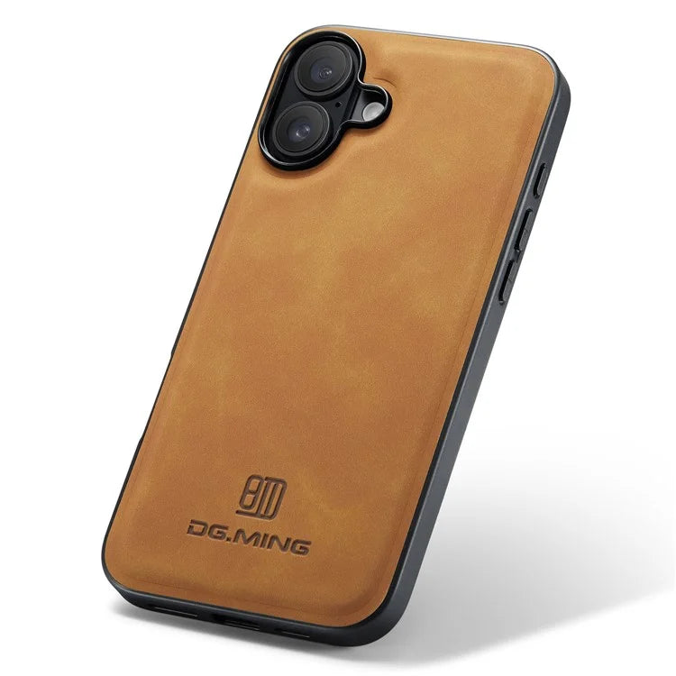 DG.MING For iPhone 16 Case PU Leather+PC+TPU Hybrid Phone Cover