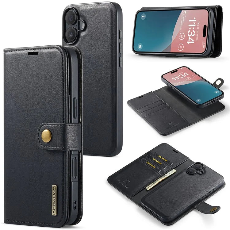 DG.MING for iPhone 16 Plus Case Detachable Split Leather Phone Cover