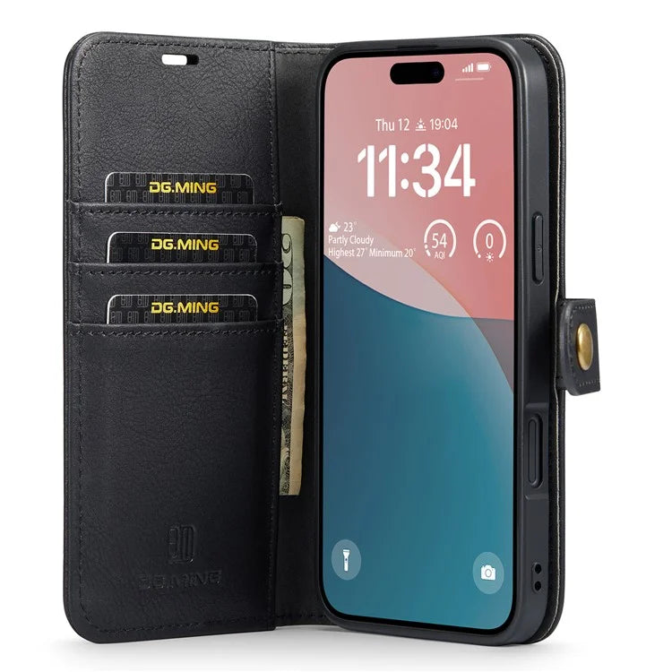 DG.MING for iPhone 16 Plus Case Detachable Split Leather Phone Cover