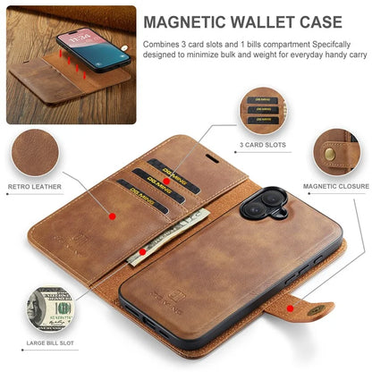 DG.MING for iPhone 16 Plus Case Detachable Split Leather Phone Cover