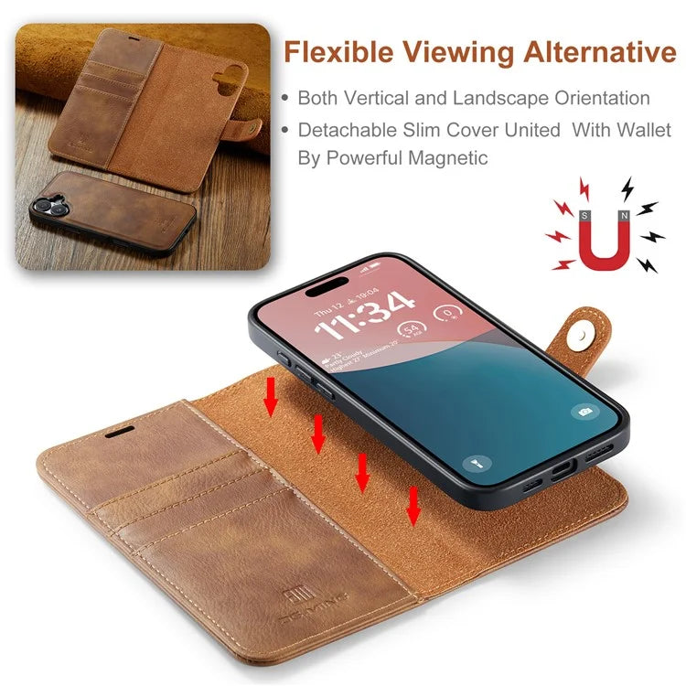 DG.MING for iPhone 16 Plus Case Detachable Split Leather Phone Cover