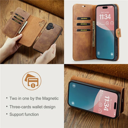 DG.MING for iPhone 16 Plus Case Detachable Split Leather Phone Cover
