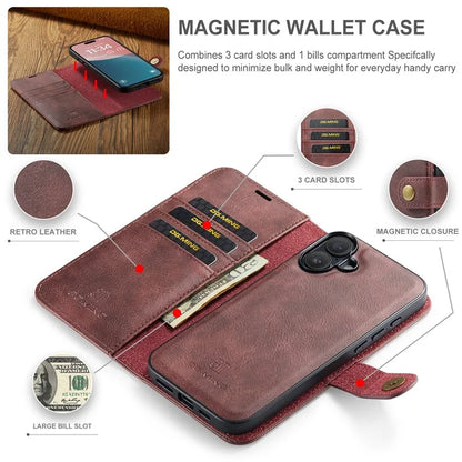 DG.MING for iPhone 16 Plus Case Detachable Split Leather Phone Cover