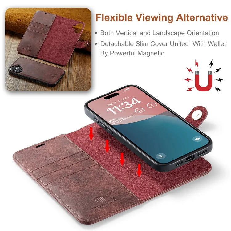 DG.MING for iPhone 16 Plus Case Detachable Split Leather Phone Cover