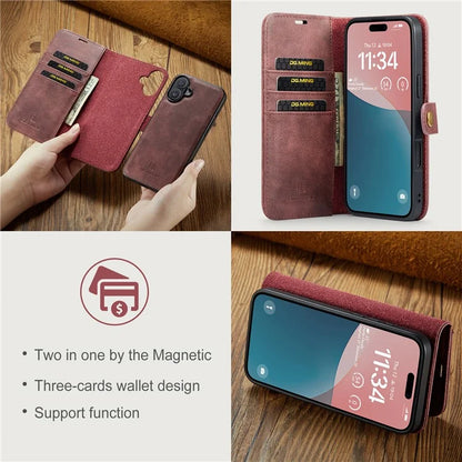 DG.MING for iPhone 16 Plus Case Detachable Split Leather Phone Cover