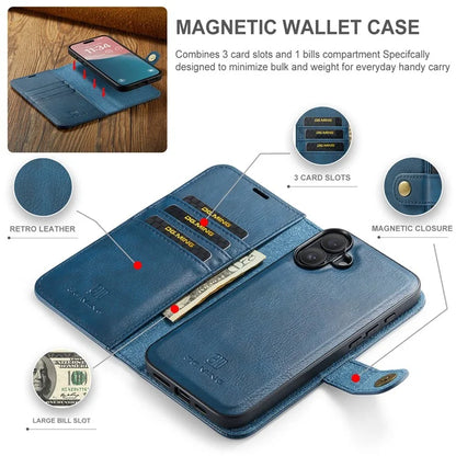 DG.MING for iPhone 16 Plus Case Detachable Split Leather Phone Cover