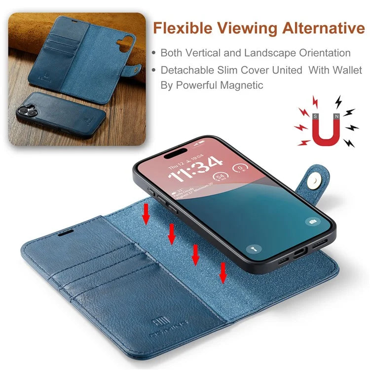 DG.MING for iPhone 16 Plus Case Detachable Split Leather Phone Cover