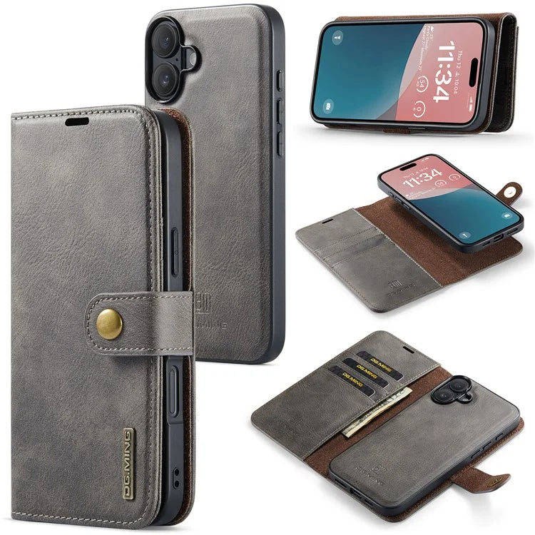 DG.MING for iPhone 16 Plus Case Detachable Split Leather Phone Cover