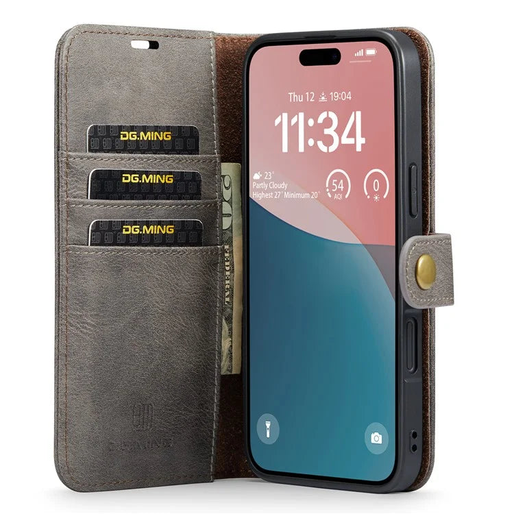 DG.MING for iPhone 16 Plus Case Detachable Split Leather Phone Cover