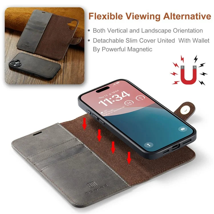DG.MING for iPhone 16 Plus Case Detachable Split Leather Phone Cover
