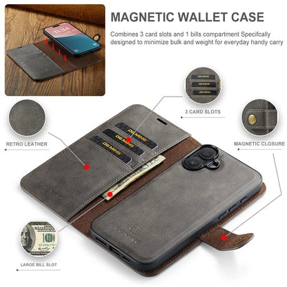 DG.MING for iPhone 16 Plus Case Detachable Split Leather Phone Cover