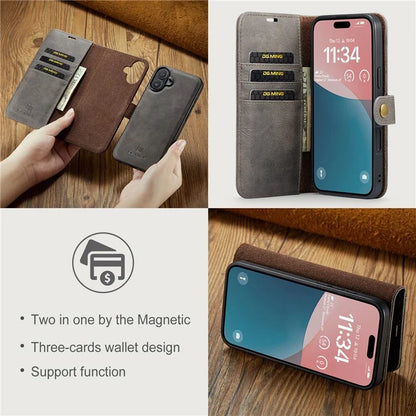 DG.MING for iPhone 16 Plus Case Detachable Split Leather Phone Cover
