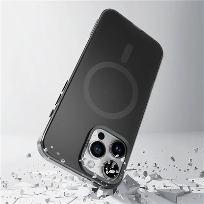 ROCK For iPhone 16 Pro Max Magnetic Case Anti-Drop Metal Lens Frame TPU+PC Matte Phone Cover