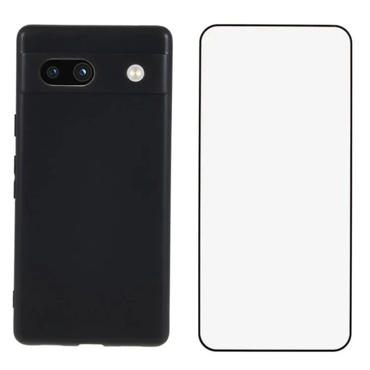 WANLONFENG MS Series for Google Pixel 7a TPU Case Matte Back Cover with Tempered Glass