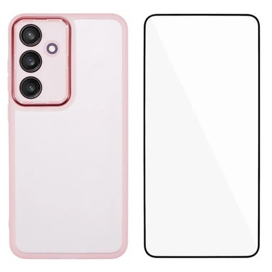 WANLONFENG DKSM Series for Samsung Galaxy S24 FE TPU Case Electroplated Frame Phone Cover with Tempered Glass
