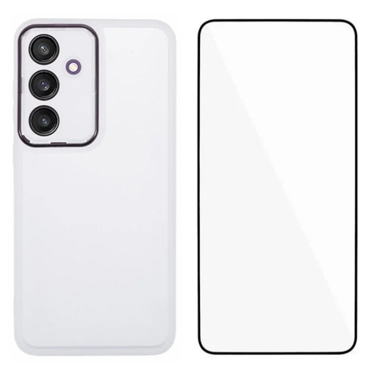 WANLONFENG DKSM Series for Samsung Galaxy S24 FE TPU Case Electroplated Frame Phone Cover with Tempered Glass