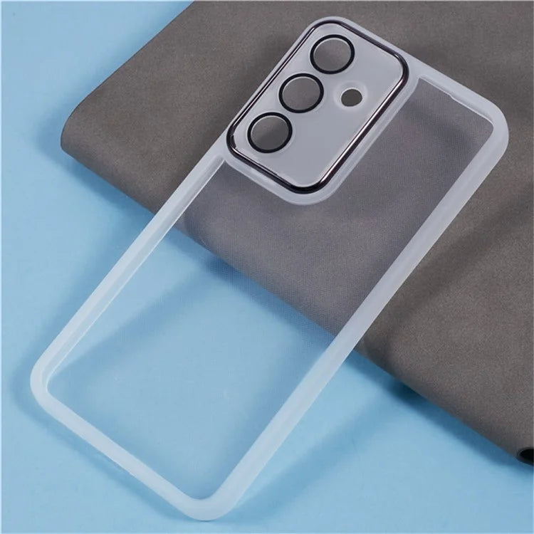 WANLONFENG DKSM Series for Samsung Galaxy S24 FE TPU Case Electroplated Frame Phone Cover with Tempered Glass