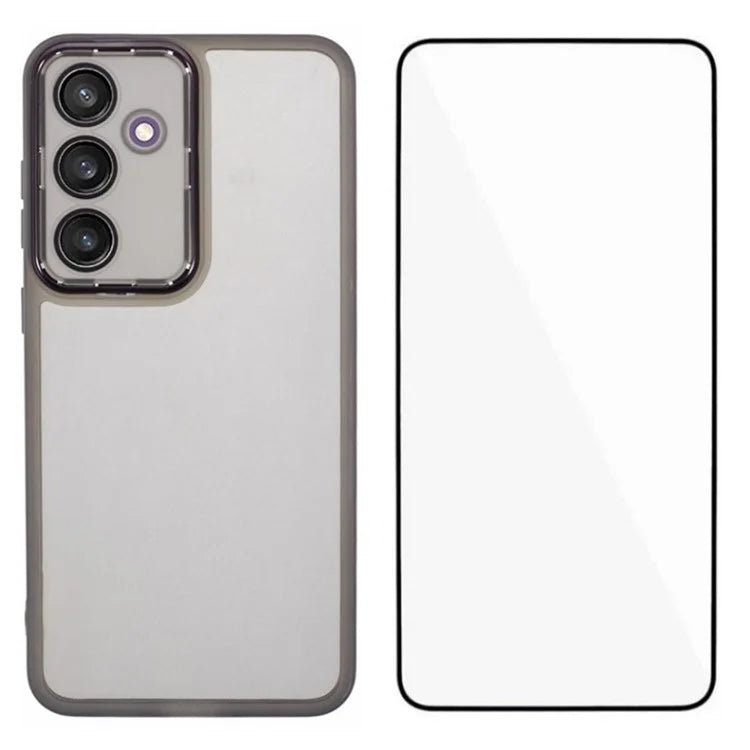 WANLONFENG DKSM Series for Samsung Galaxy S24 FE TPU Case Electroplated Frame Phone Cover with Tempered Glass