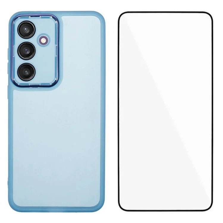 WANLONFENG DKSM Series for Samsung Galaxy S24 FE TPU Case Electroplated Frame Phone Cover with Tempered Glass