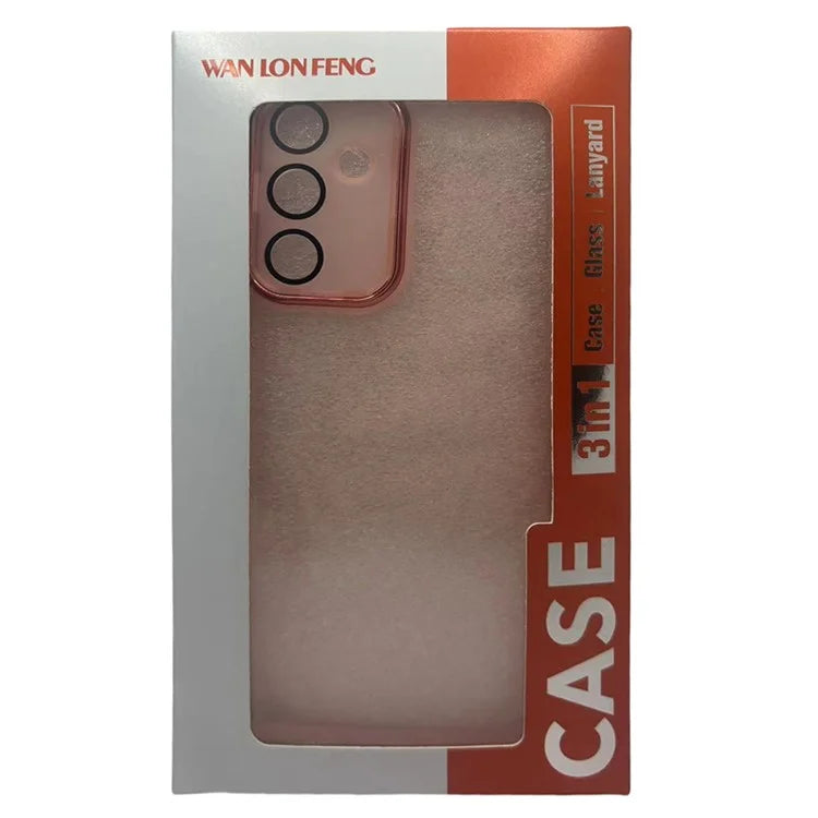 WANLONFENG DKSM Series for Samsung Galaxy S24 FE TPU Case Electroplated Frame Phone Cover with Tempered Glass