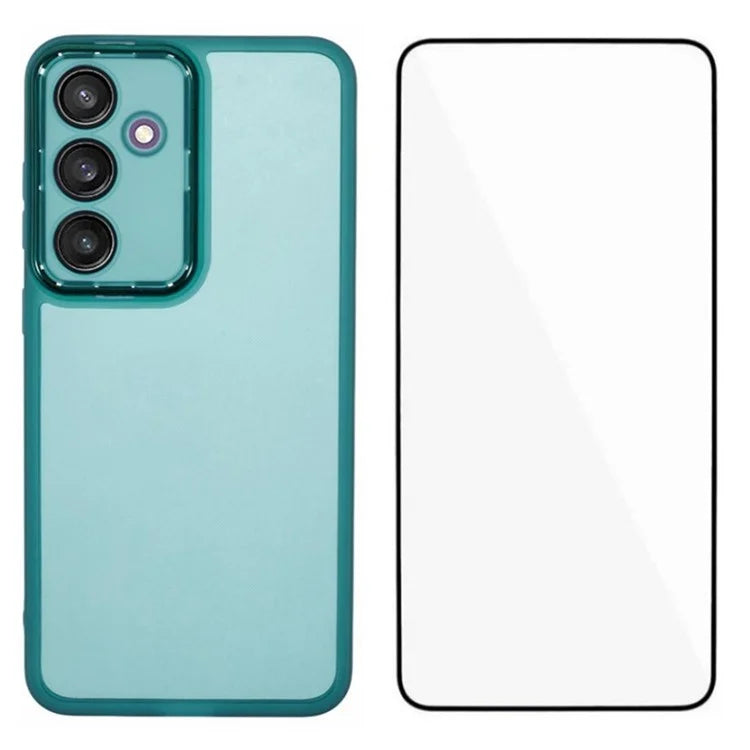 WANLONFENG DKSM Series for Samsung Galaxy S24 FE TPU Case Electroplated Frame Phone Cover with Tempered Glass