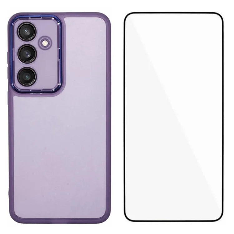 WANLONFENG DKSM Series for Samsung Galaxy S24 FE TPU Case Electroplated Frame Phone Cover with Tempered Glass