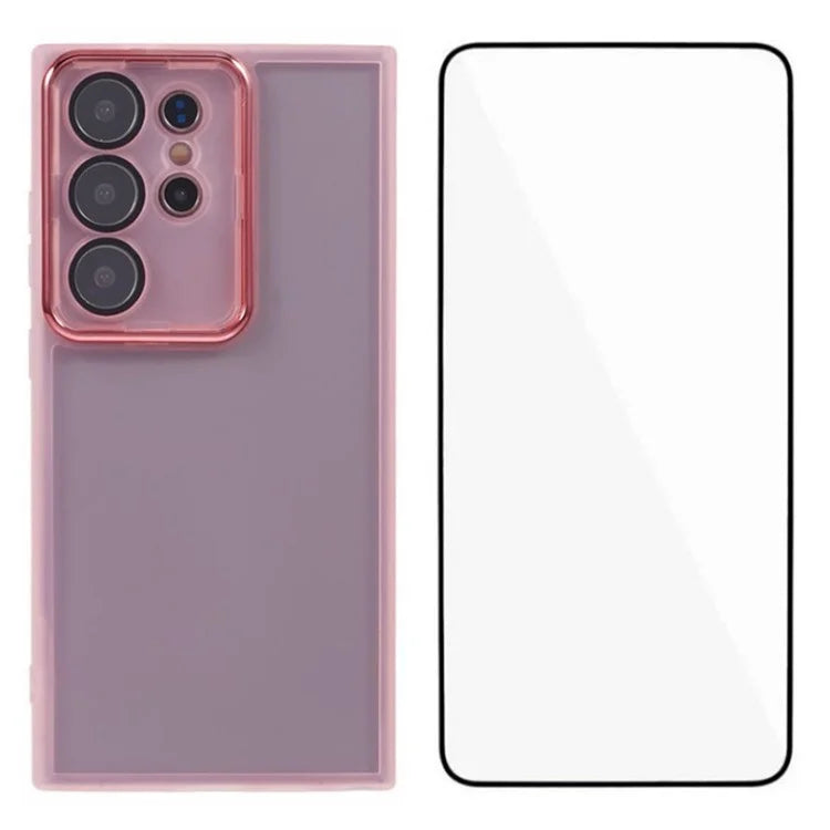 WANLONFENG DKSM Series for Samsung Galaxy S23 Ultra TPU Case Electroplated Frame Phone Cover with Tempered Glass