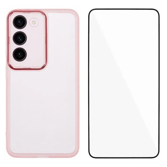 WANLONFENG DKSM Series for Samsung Galaxy S23+ TPU Case Electroplated Frame Phone Cover with Tempered Glass