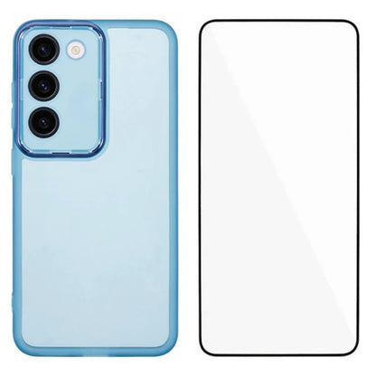 WANLONFENG DKSM Series for Samsung Galaxy S23+ TPU Case Electroplated Frame Phone Cover with Tempered Glass